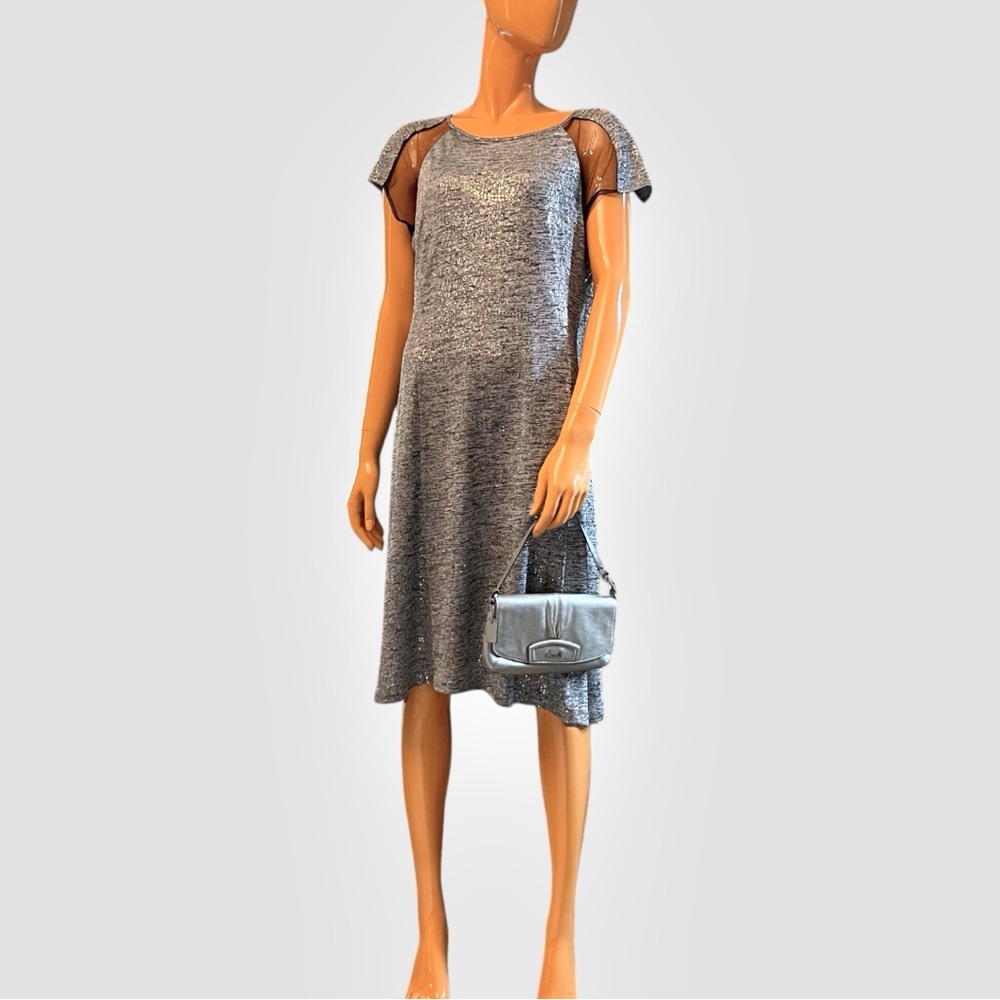 MIDNIGHT VELVET Metallic Knit Tee Shirt Dress Wedding Guest